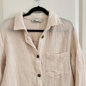 Zara Beige Textured Button-Up Shirt